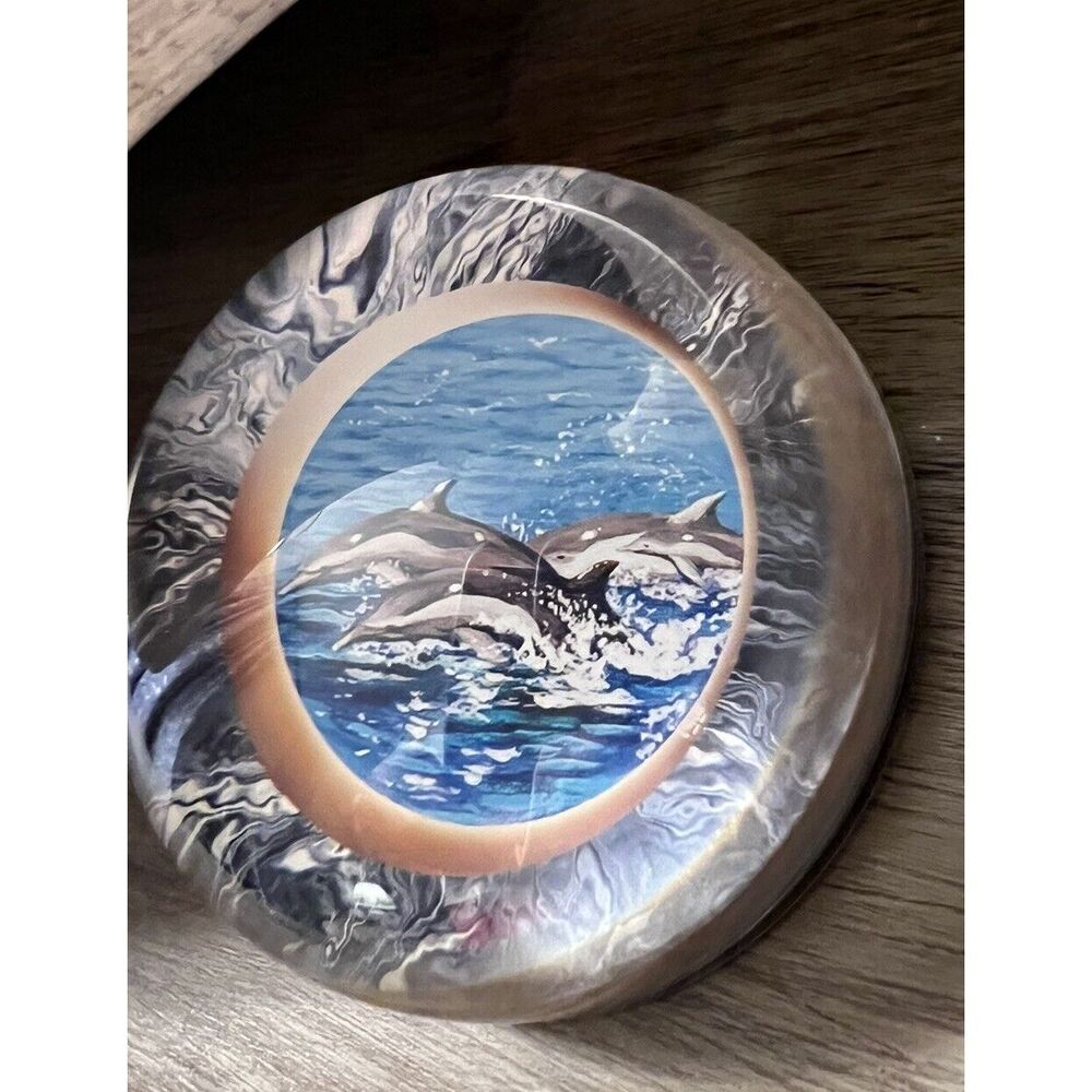 New! Crystal Paperweight Art Glass DOLPHINS Round Punch Studio Made in France